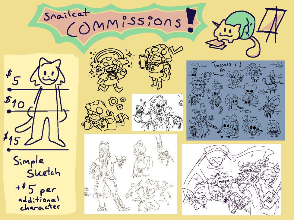 Simple Sketch: $5 bust, $10 torso, $15 full body, +$5 per additional character